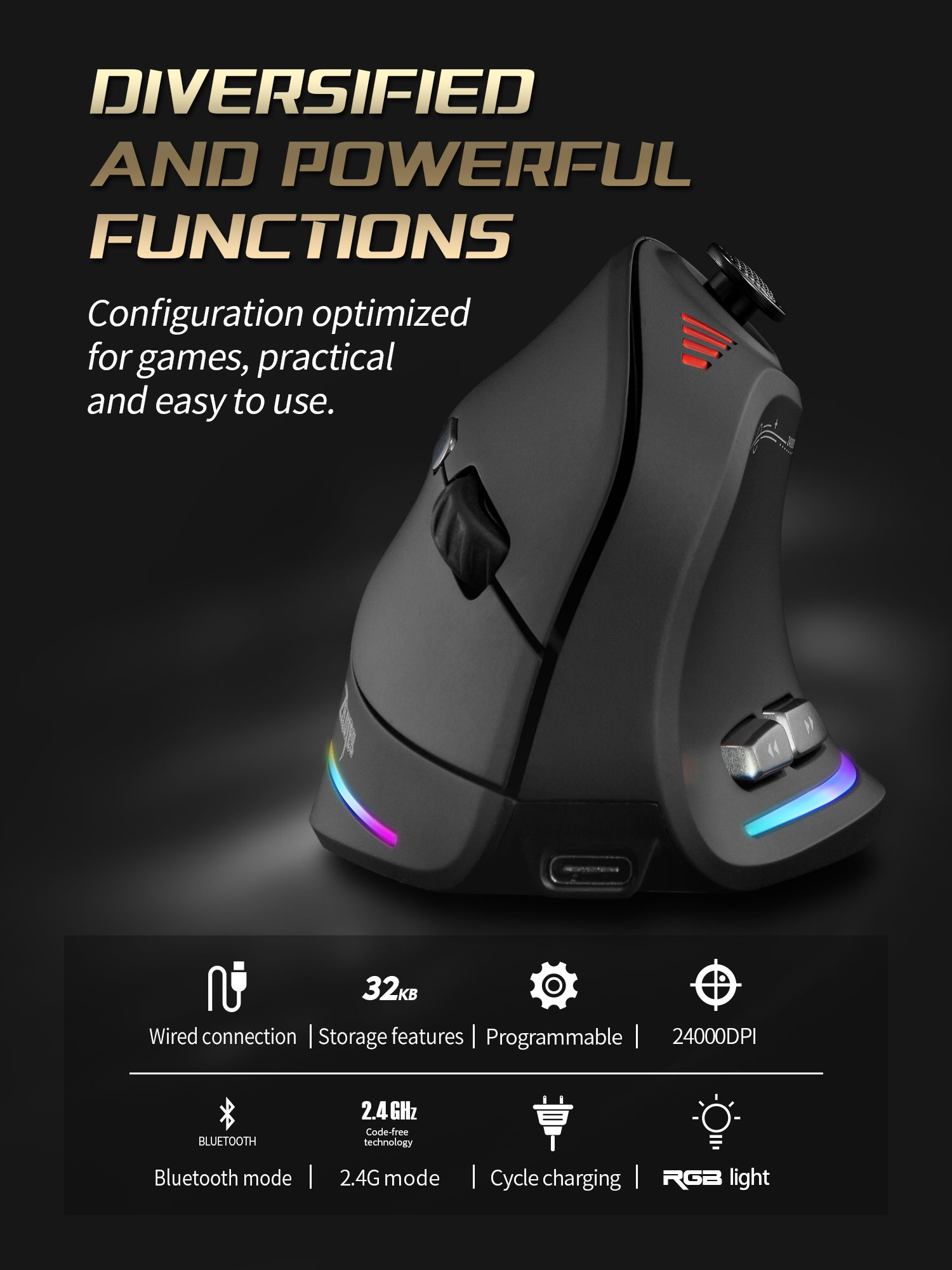 Jomaa RGB 백라이트 게이머 용 무선 수직 마우스 - Esports Gaming Controller 리뷰 및 가격